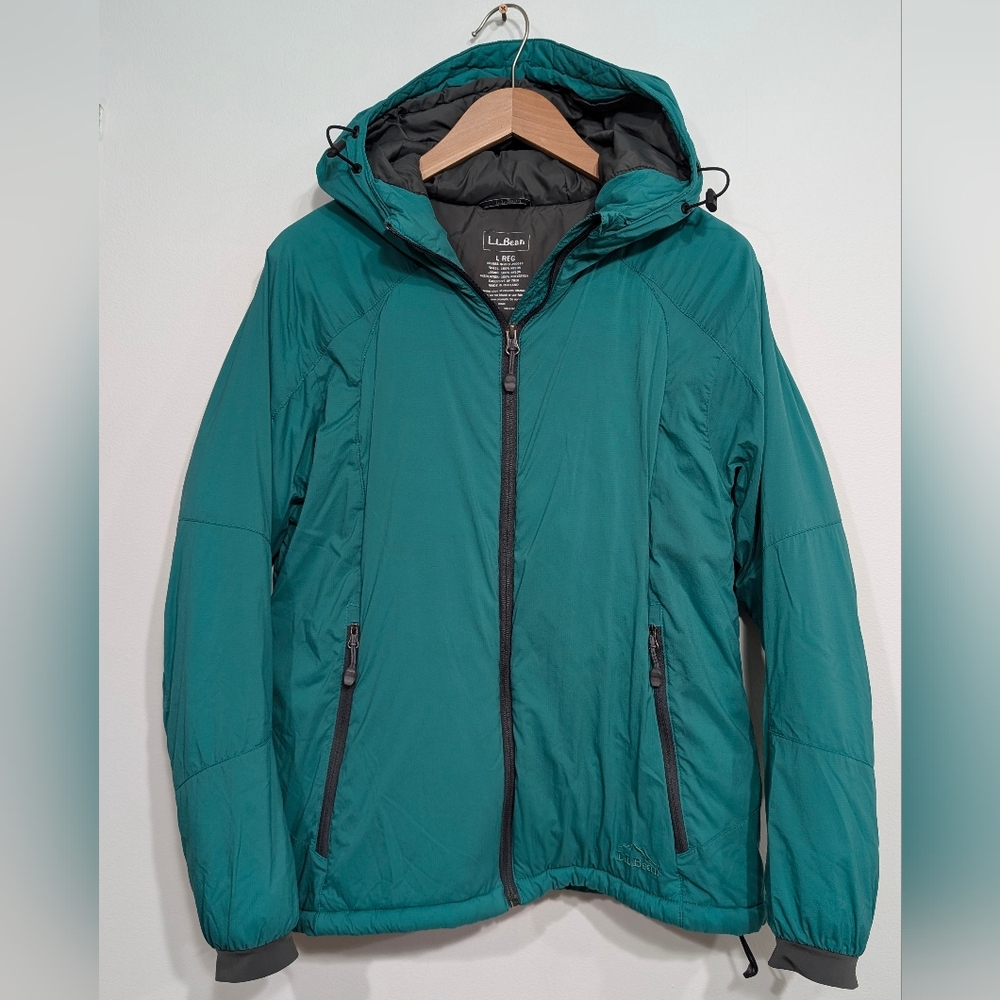 L.L. Bean Women's LG Teal Green Hooded Lightweight Packable Primaloft Jacket